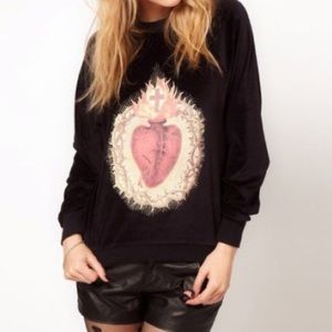 Wildfox Barcelona Burning Sacred Heart Pullover White Label SUPER RARE